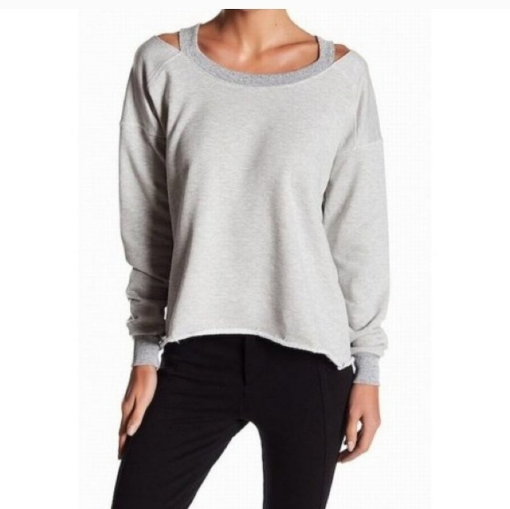 Sweet Romeo/Light Gray Off-Shoulder/Deconstructed Sweatshirt/Size L
